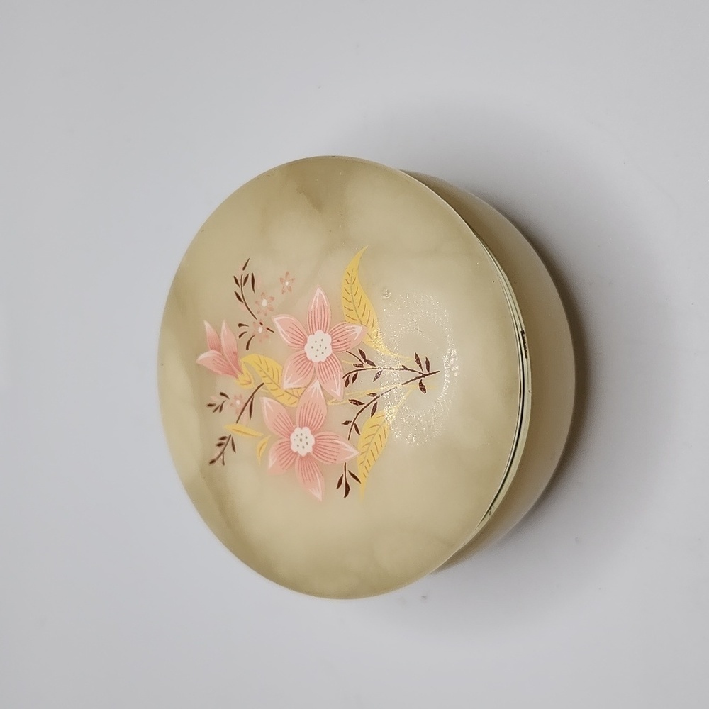 Genuine Alabaster Jewlery/Trinket Box Made in Italy Pink Flowers
